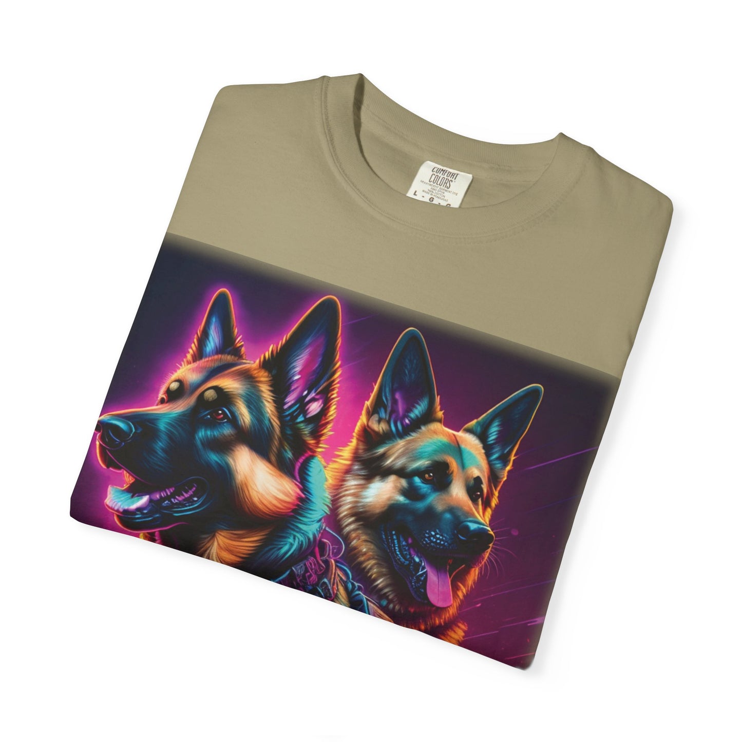 Neon K9 Duo T-Shirt — Cyber German Shepherds Graphic Tee