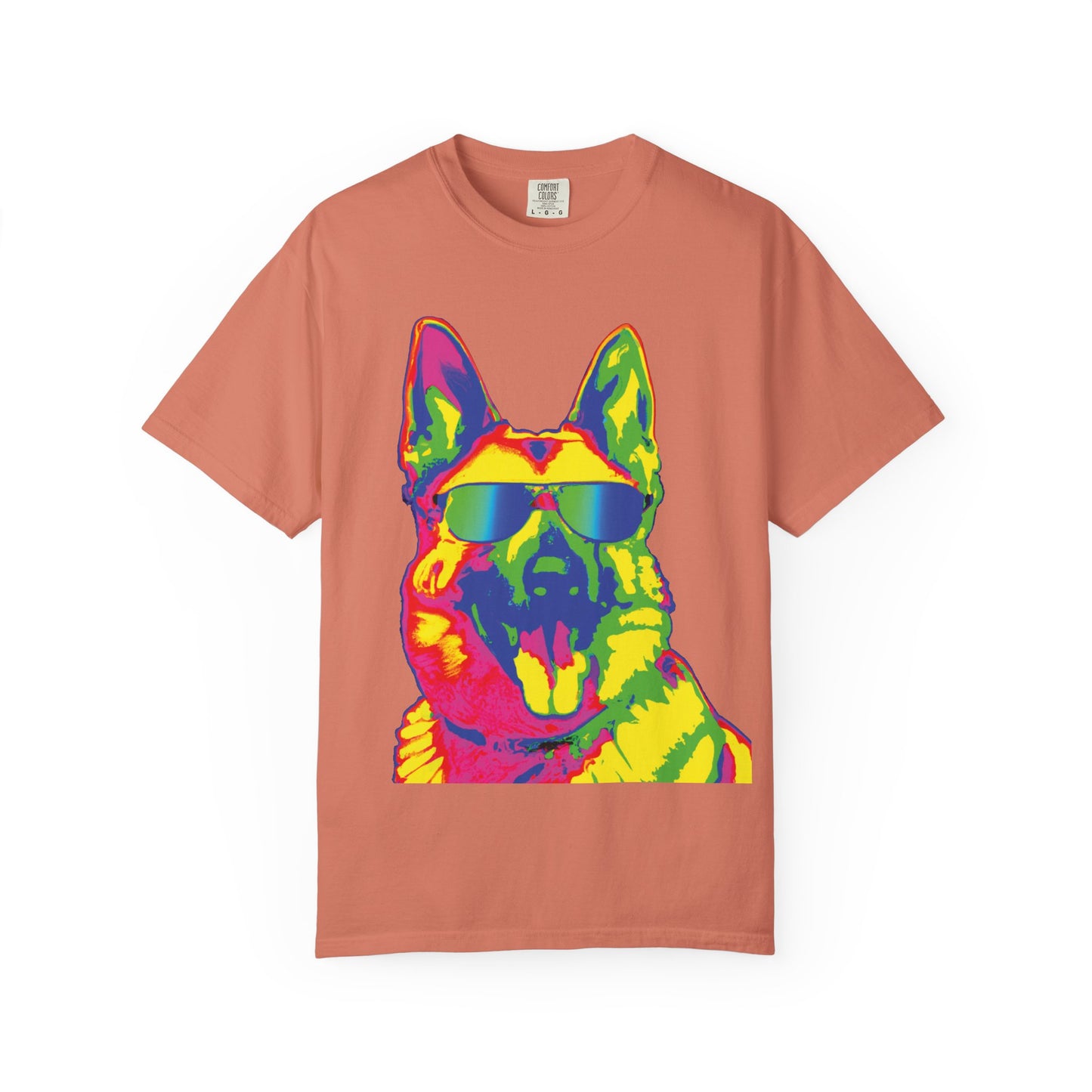 Retro Neon German Shepherd Tee — Cool Sunglasses Dog Graphic T-Shirt
