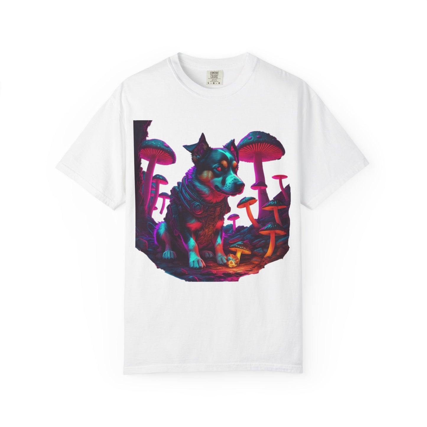 Psychedelic Husky T-Shirt — Neon Mushroom Dog Graphic Tee