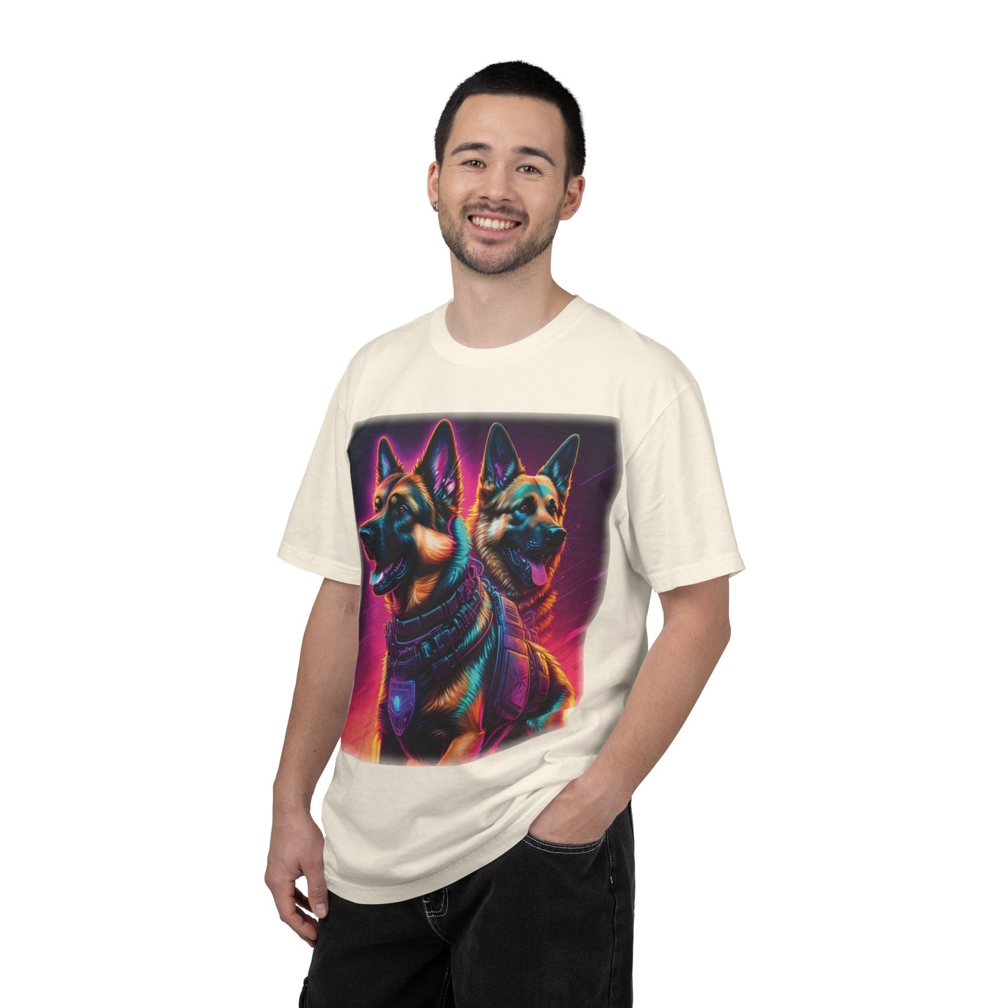 Neon K9 Duo T-Shirt — Cyber German Shepherds Graphic Tee