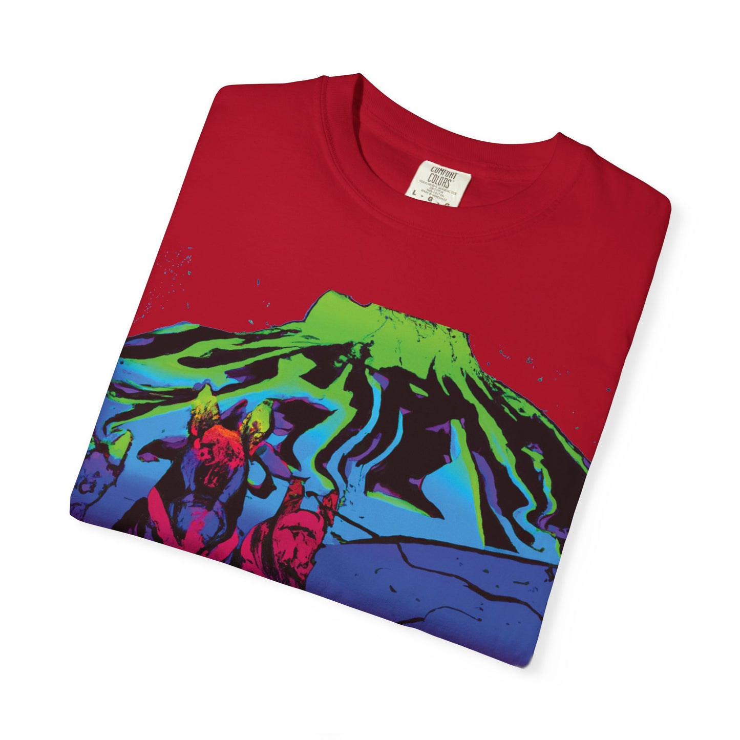 Psychedelic Volcano Dogs T-Shirt — Neon Mountain Graphic Tee