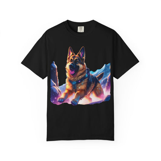 German Shepherd Mountain Tee — Vibrant Dog Graphic T-Shirt