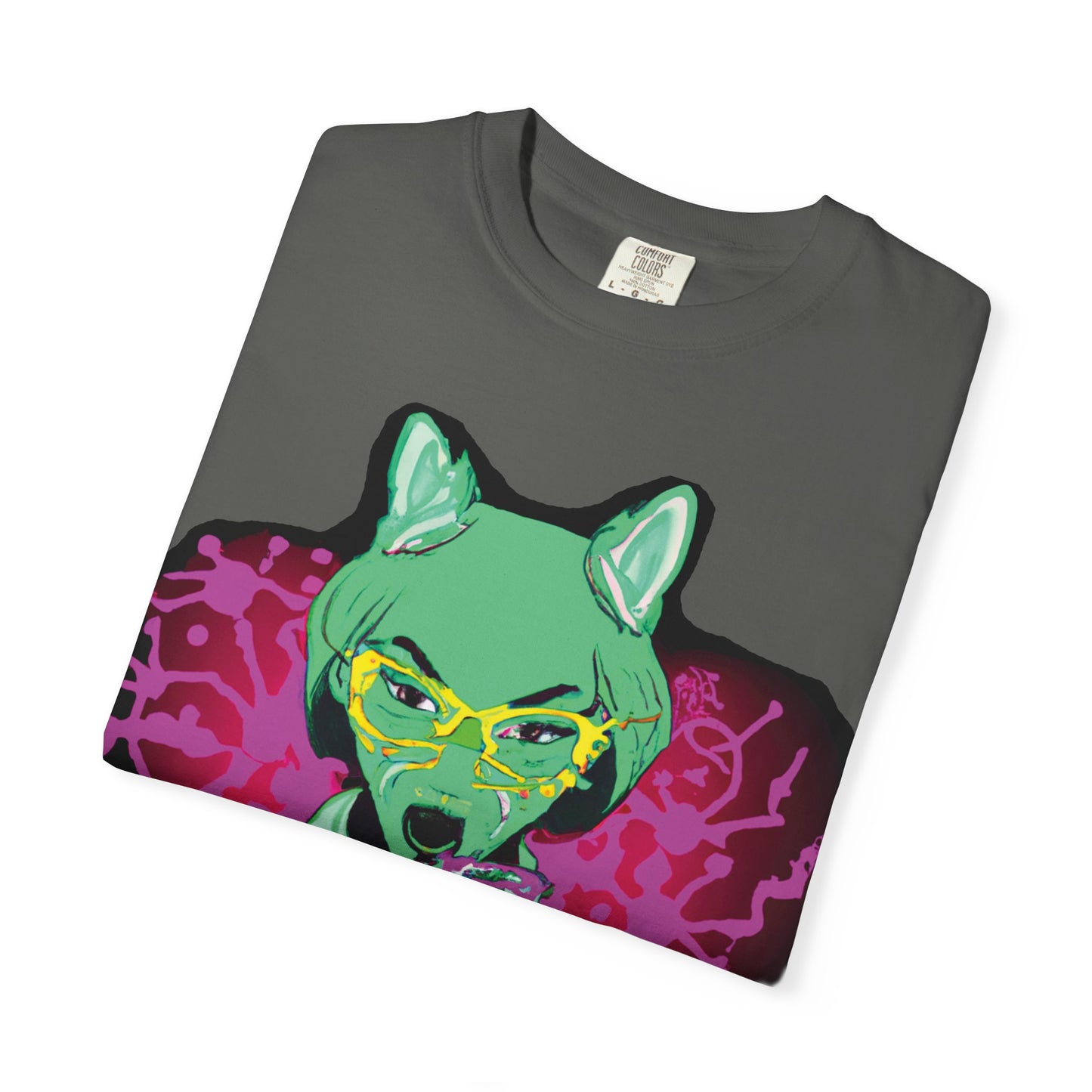 Psychedelic Fox Chemist T-Shirt — Green Fox with Beaker Graphic