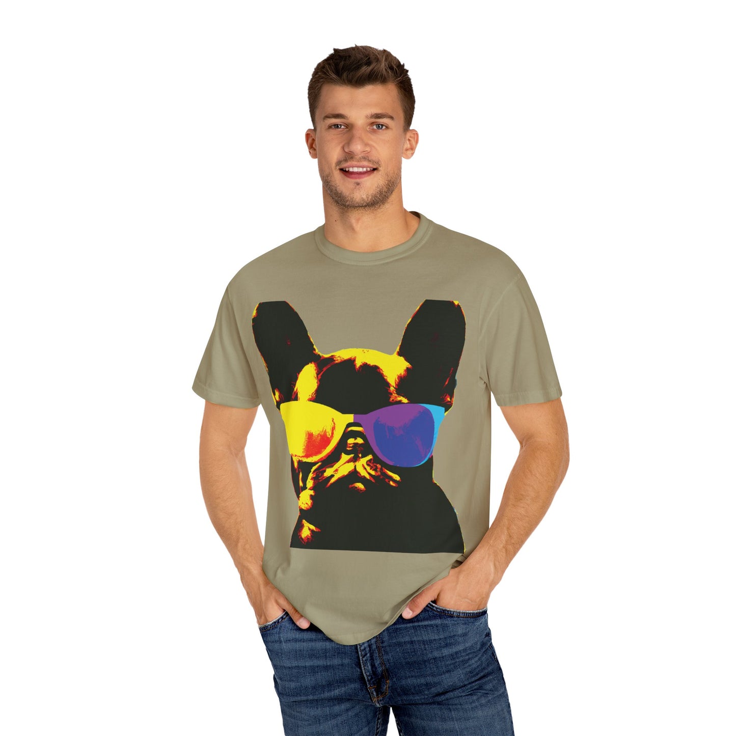 Colorful Sunglasses French Bulldog Tee (PlurOut.com Back Print)