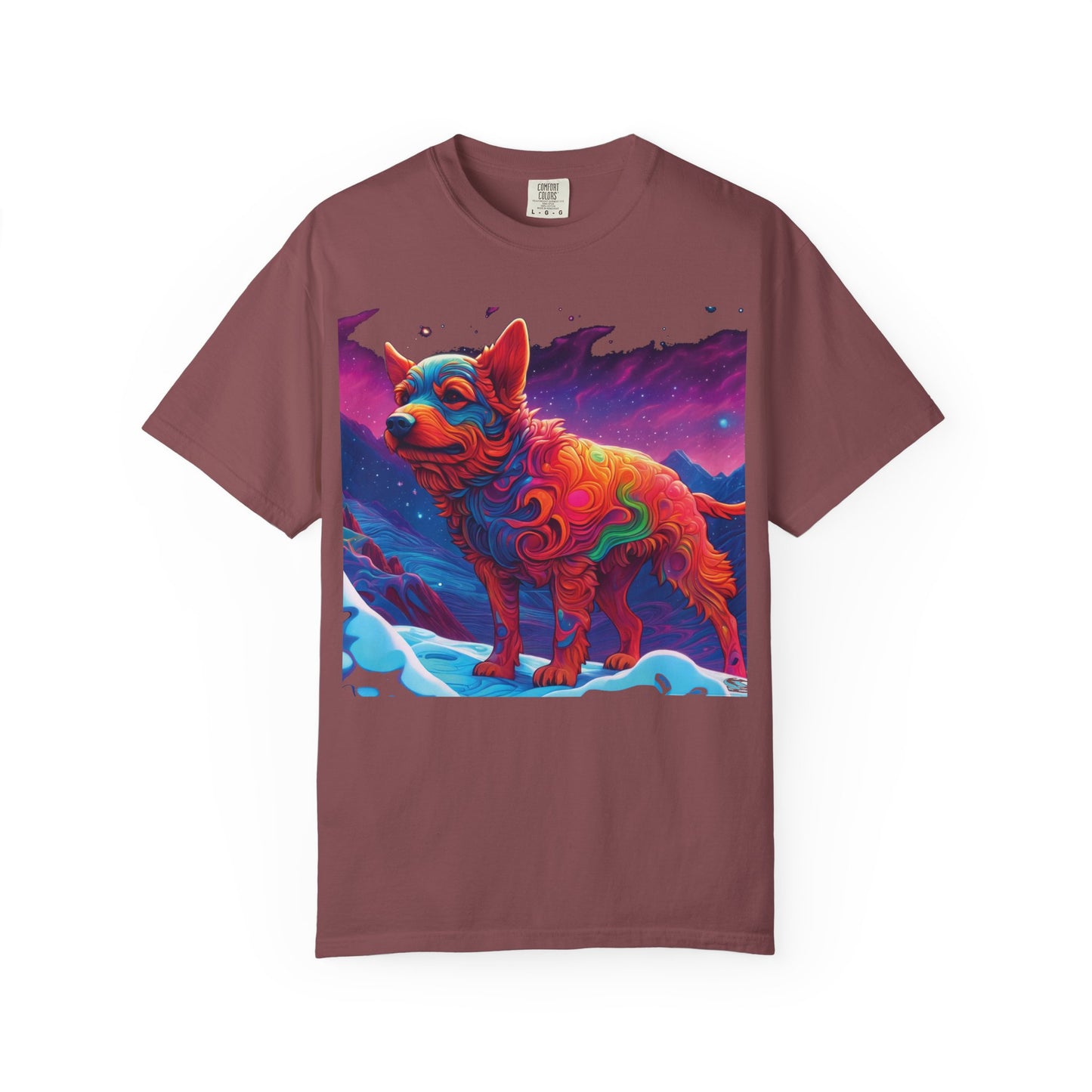 Psychedelic Fox Dog T-Shirt — Vibrant Neon Animal Art Tee (Includes PLURROUT.com Back Print)