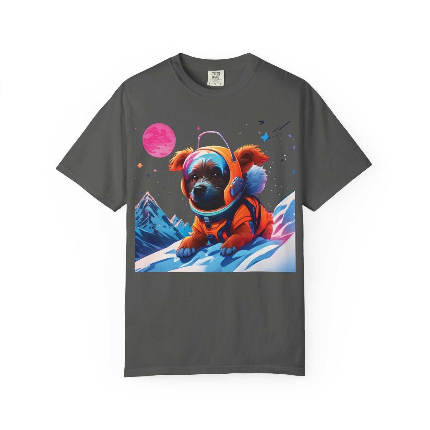 Astronaut Pug T-Shirt — Cute Space Dog Graphic Tee with PLUROUT.com Back Print