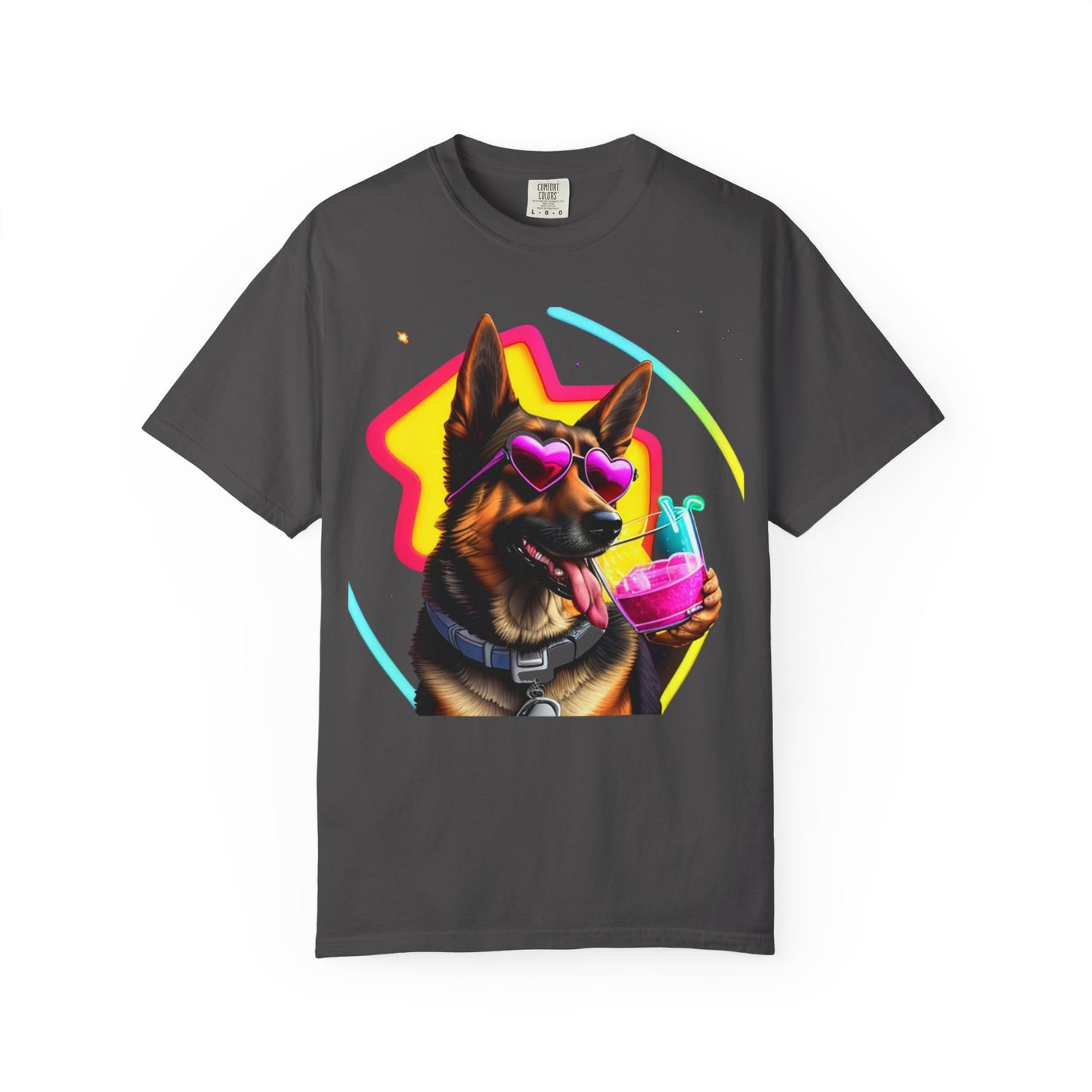 Dog Summer Tee — German Shepherd with Sunglasses & Drink