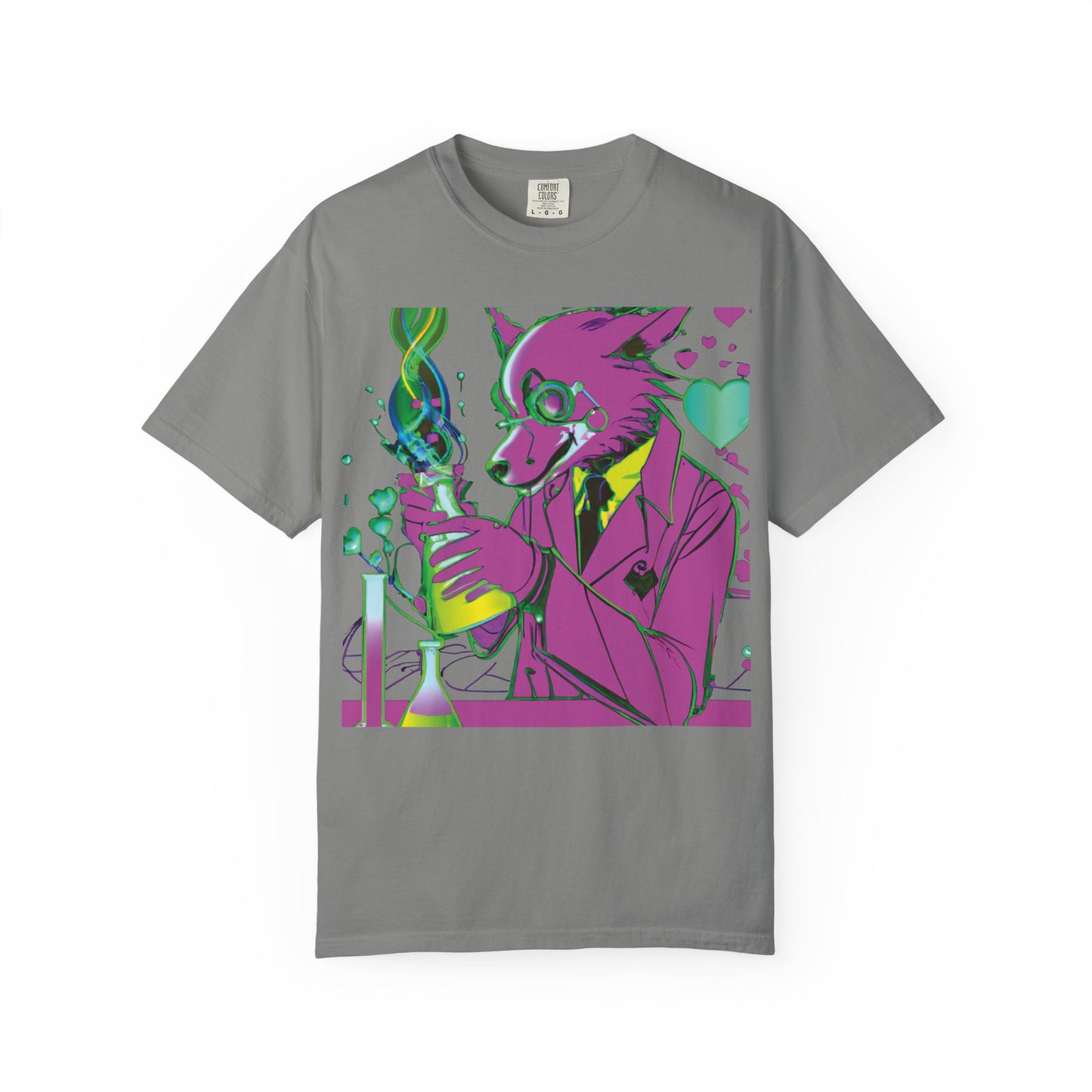 Wolf Chemist Graphic T-Shirt — Neon Vibe Animal Scientist Tee