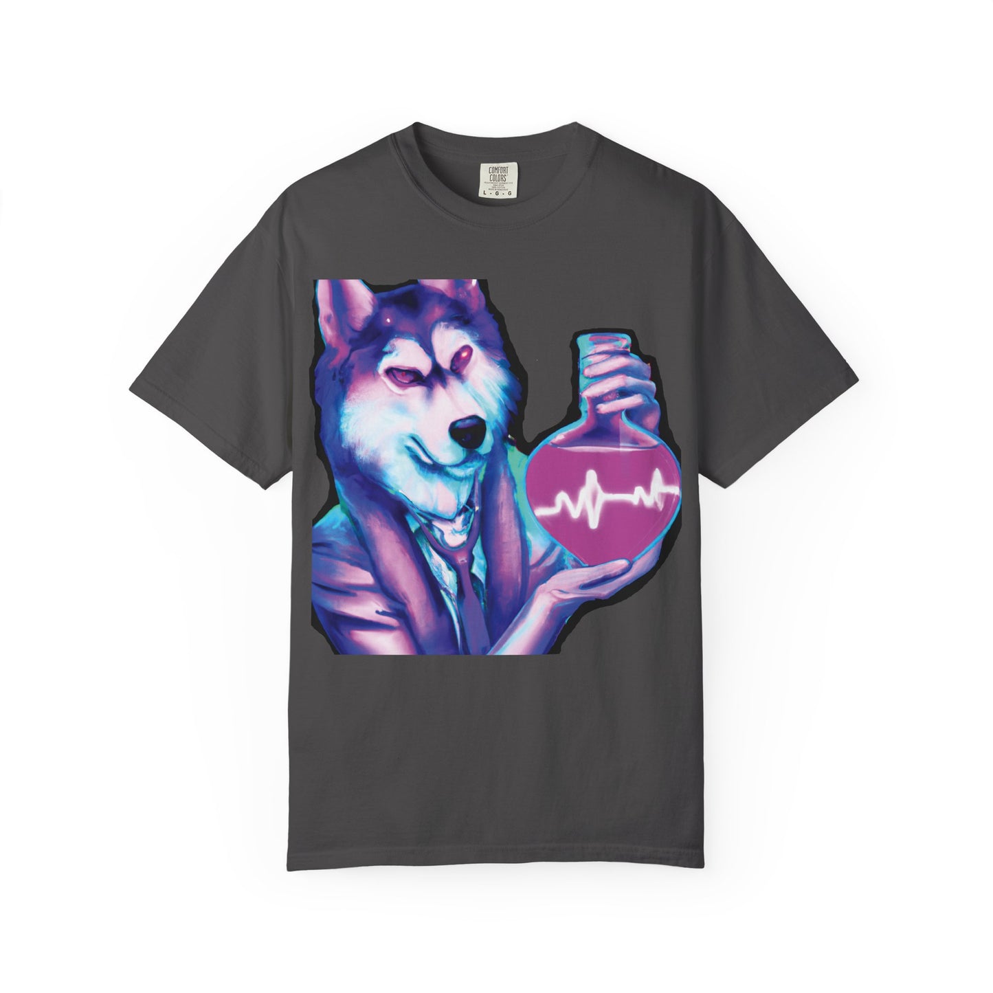Husky Chemist T-Shirt — Neon Vial Heartbeat Graphic Tee