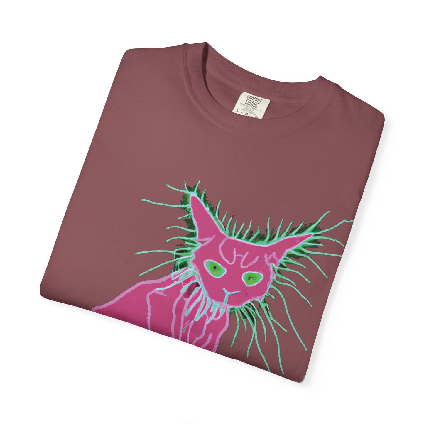 Sphynx Cat Graphic T-Shirt — Neon Pink & Green Punk Cat Design