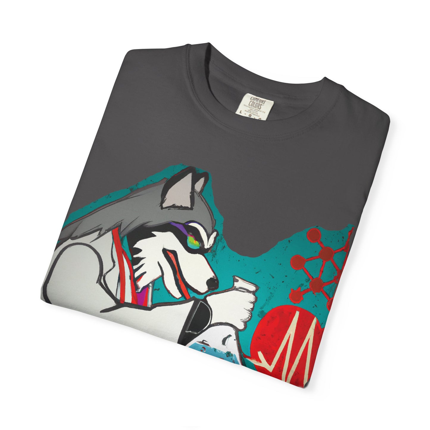 Scientist Wolf Graphic T-Shirt — 'PLUROUT.com' Back Print