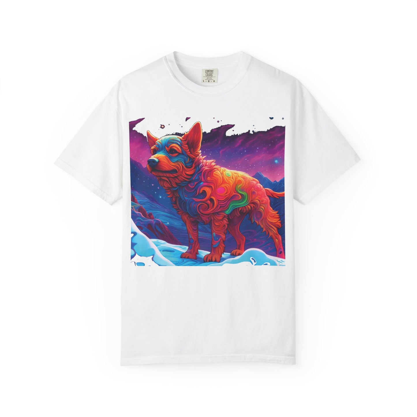 Psychedelic Fox Dog T-Shirt — Vibrant Neon Animal Art Tee (Includes PLURROUT.com Back Print)