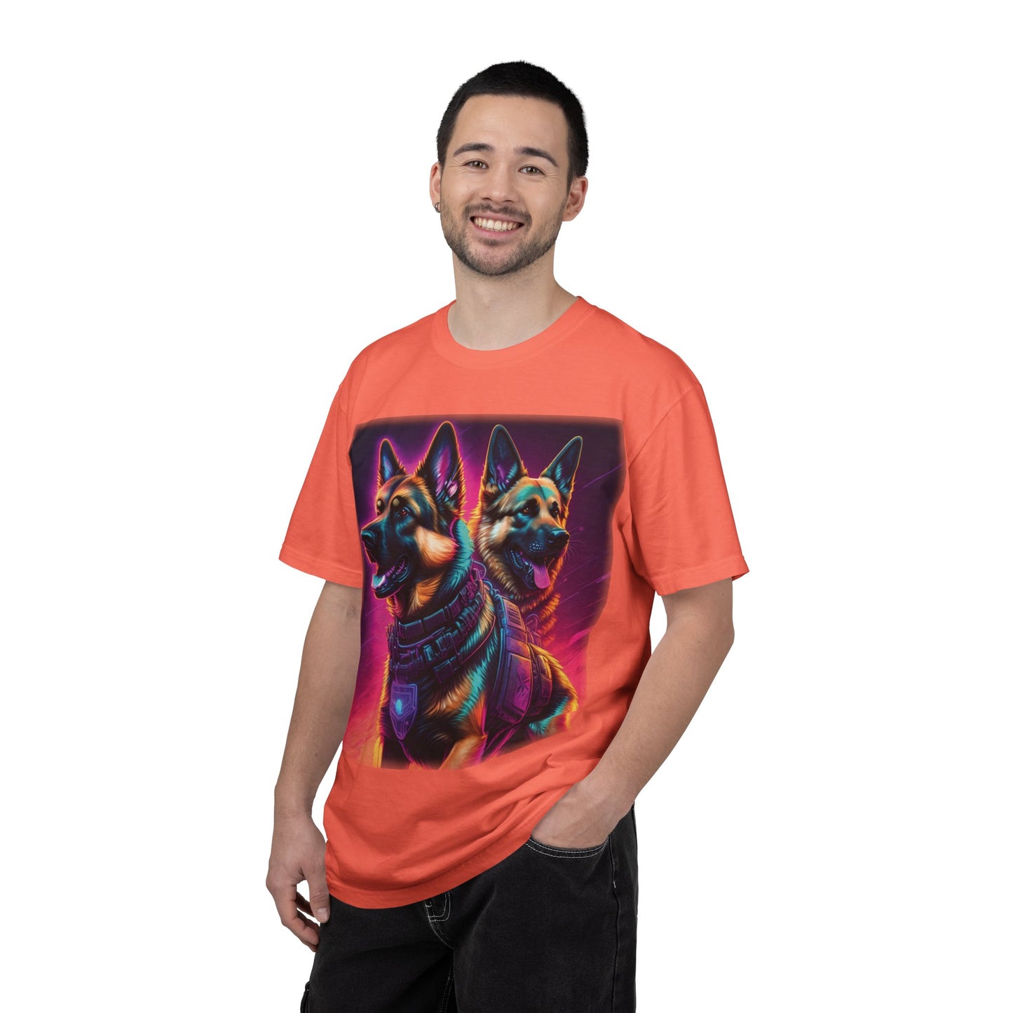 Neon K9 Duo T-Shirt — Cyber German Shepherds Graphic Tee