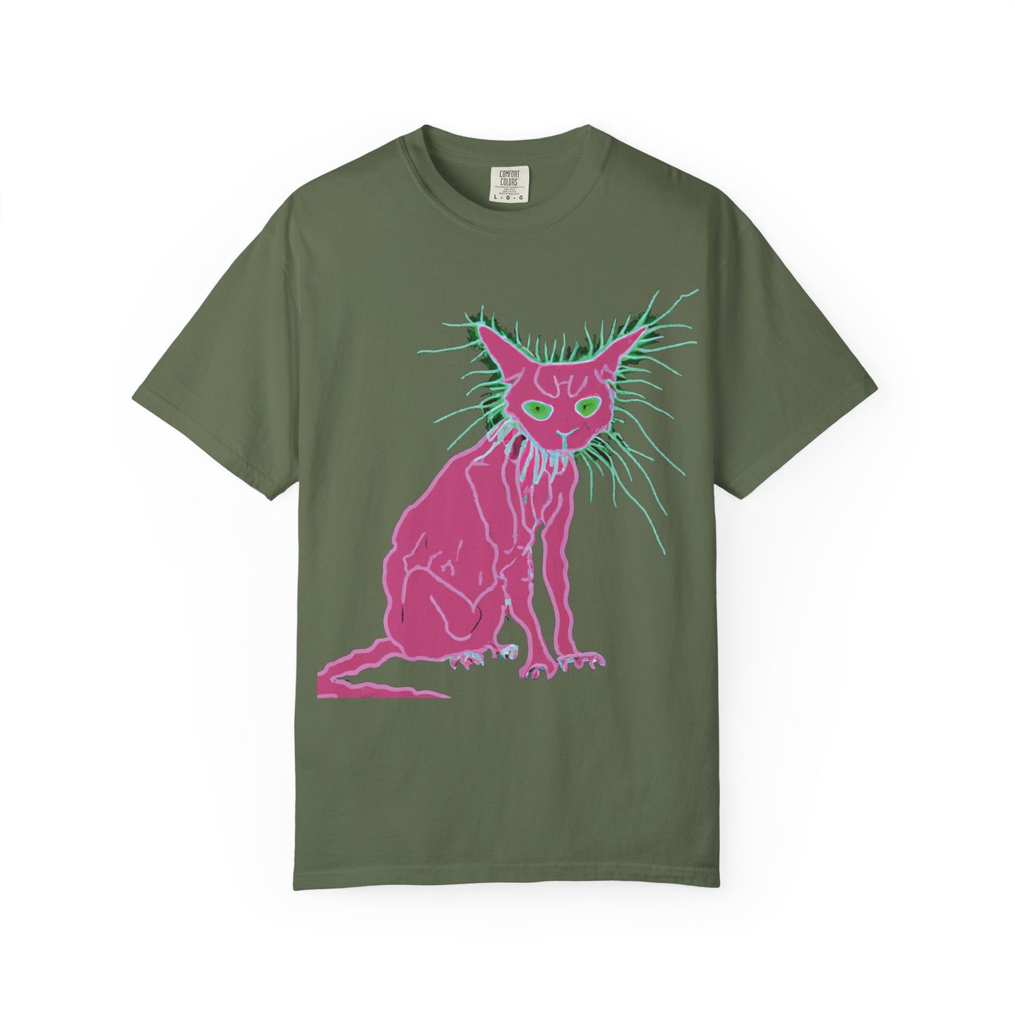 Sphynx Cat Graphic T-Shirt — Neon Pink & Green Punk Cat Design