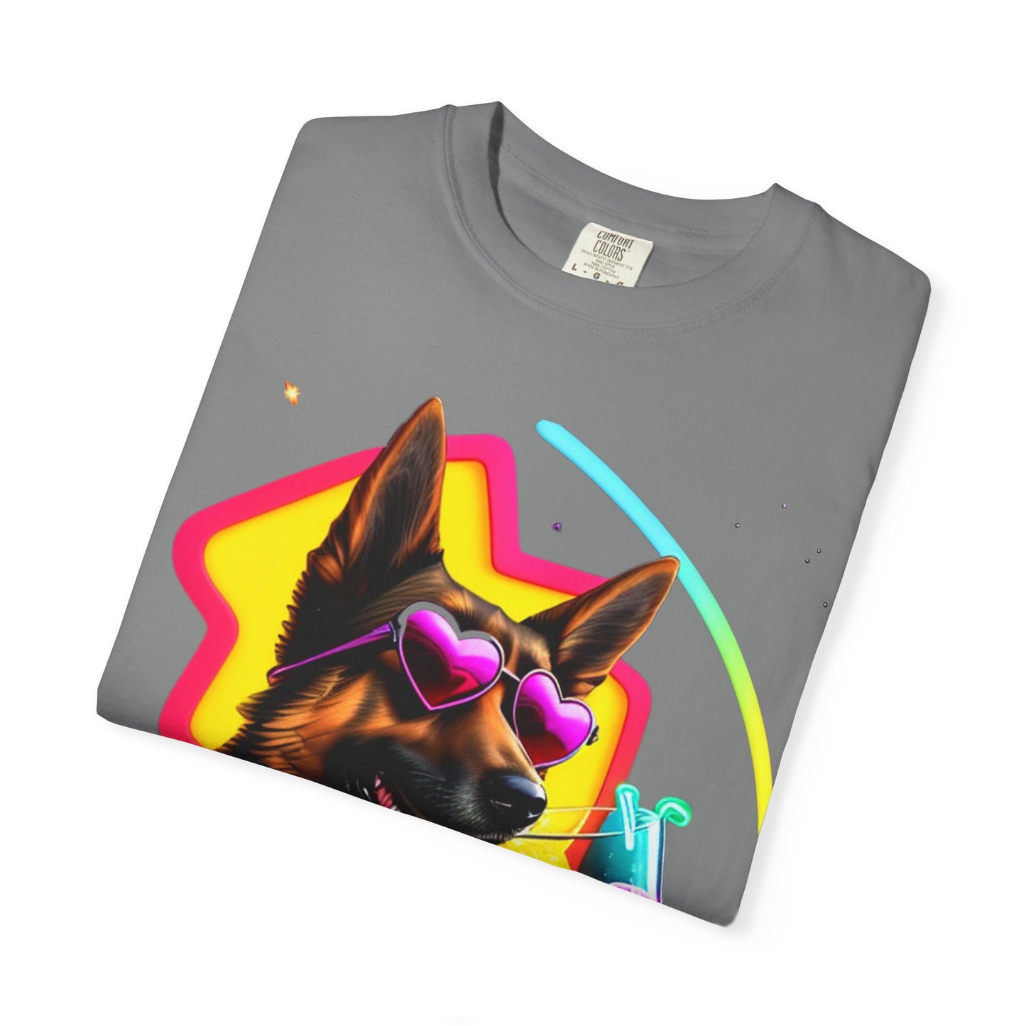 Dog Summer Tee — German Shepherd with Sunglasses & Drink