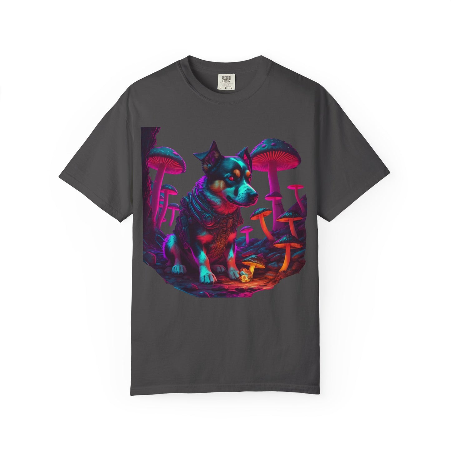 Psychedelic Husky T-Shirt — Neon Mushroom Dog Graphic Tee