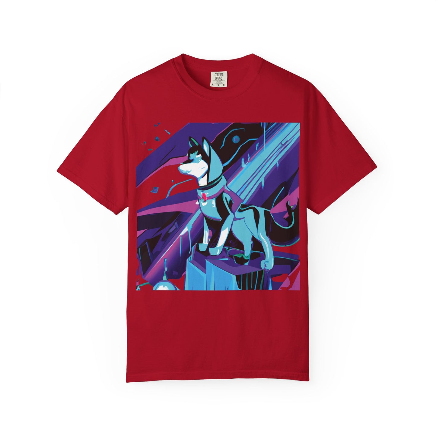 Arctic Husky Graphic T‑Shirt — Neon Cyber Wolf Design