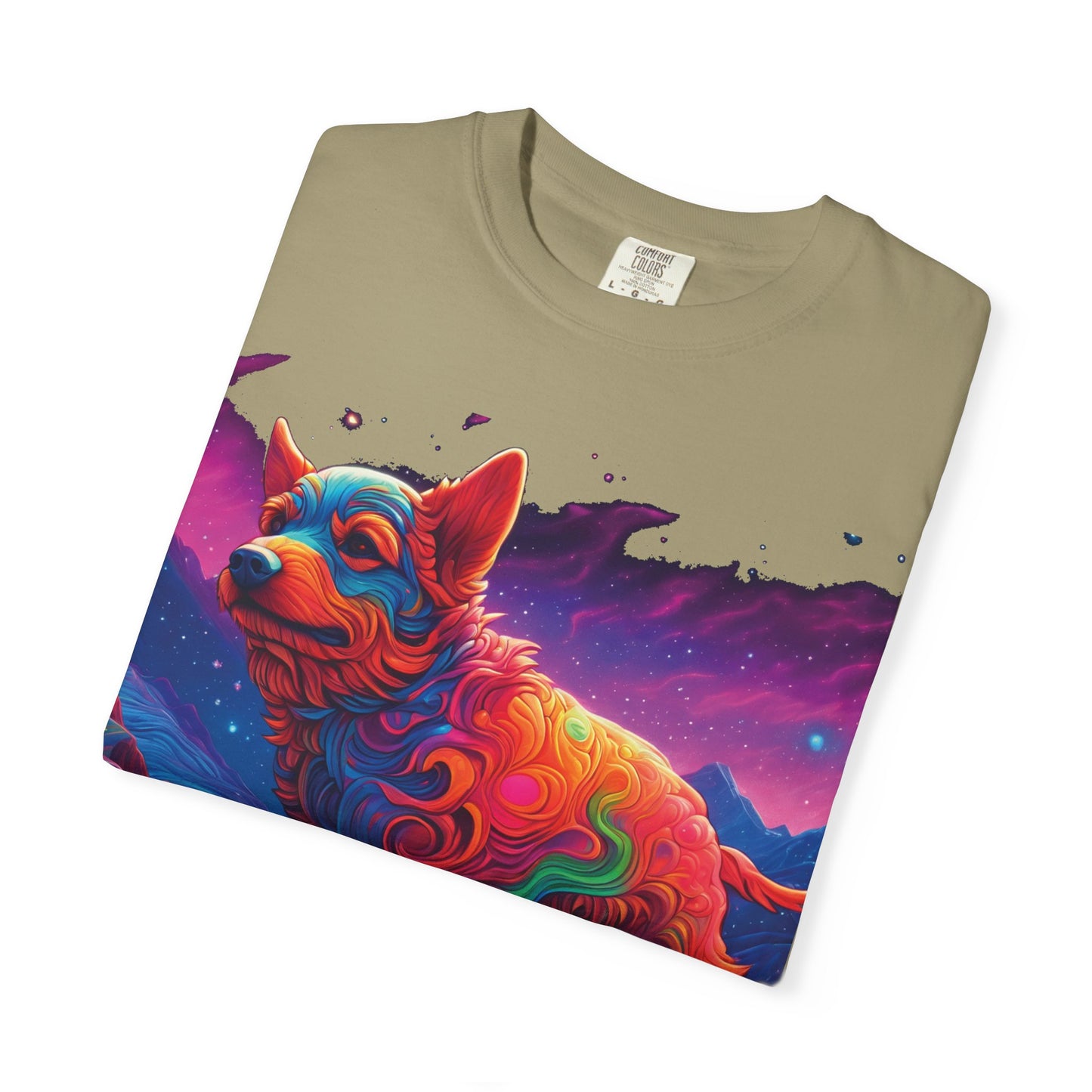Psychedelic Fox Dog T-Shirt — Vibrant Neon Animal Art Tee (Includes PLURROUT.com Back Print)