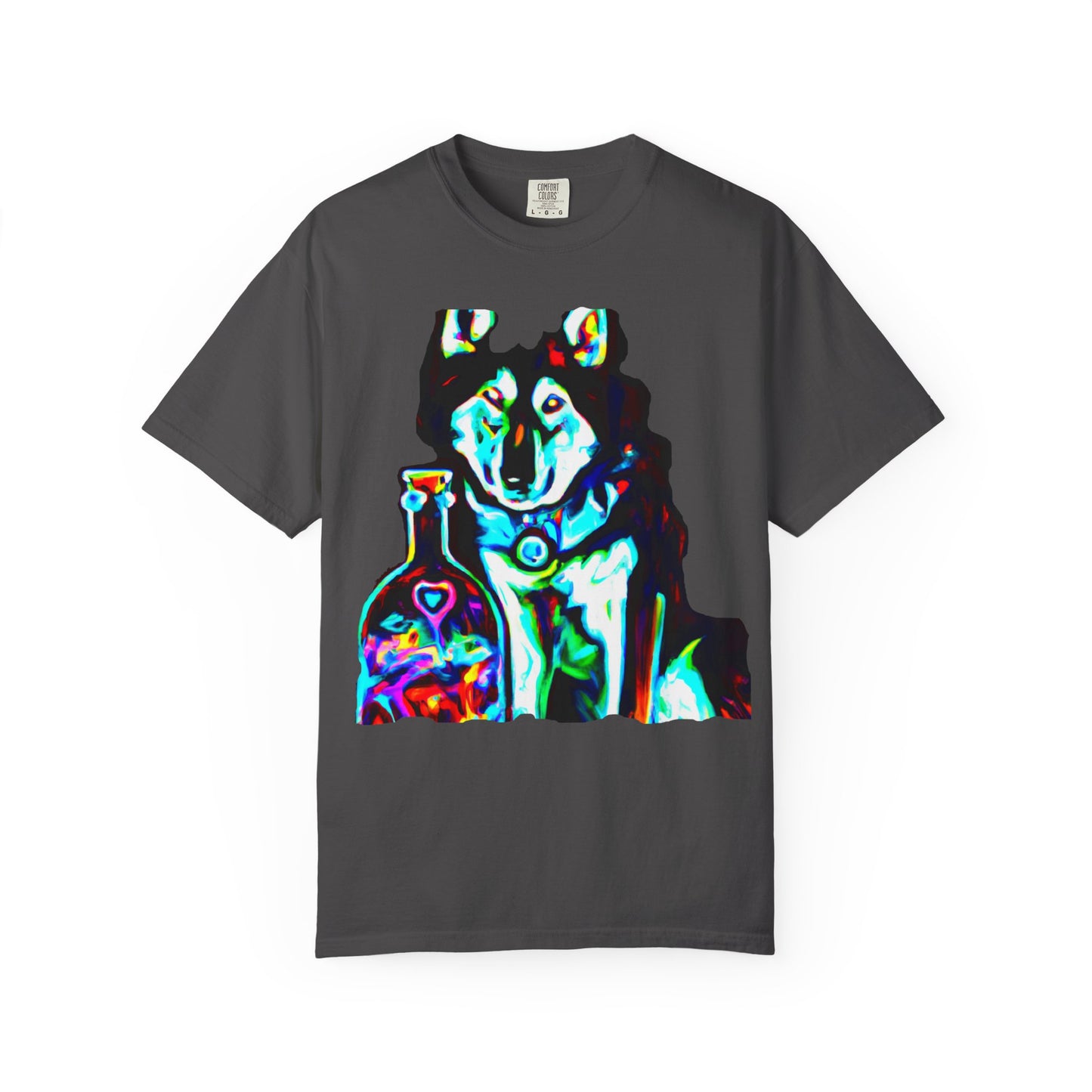 Psychedelic Husky T-Shirt — Colorful Neon Dog Graphic Tee