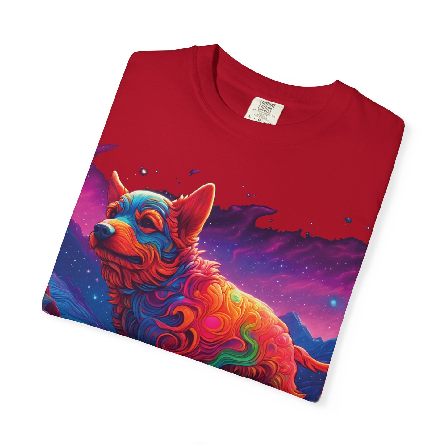 Psychedelic Fox Dog T-Shirt — Vibrant Neon Animal Art Tee (Includes PLURROUT.com Back Print)