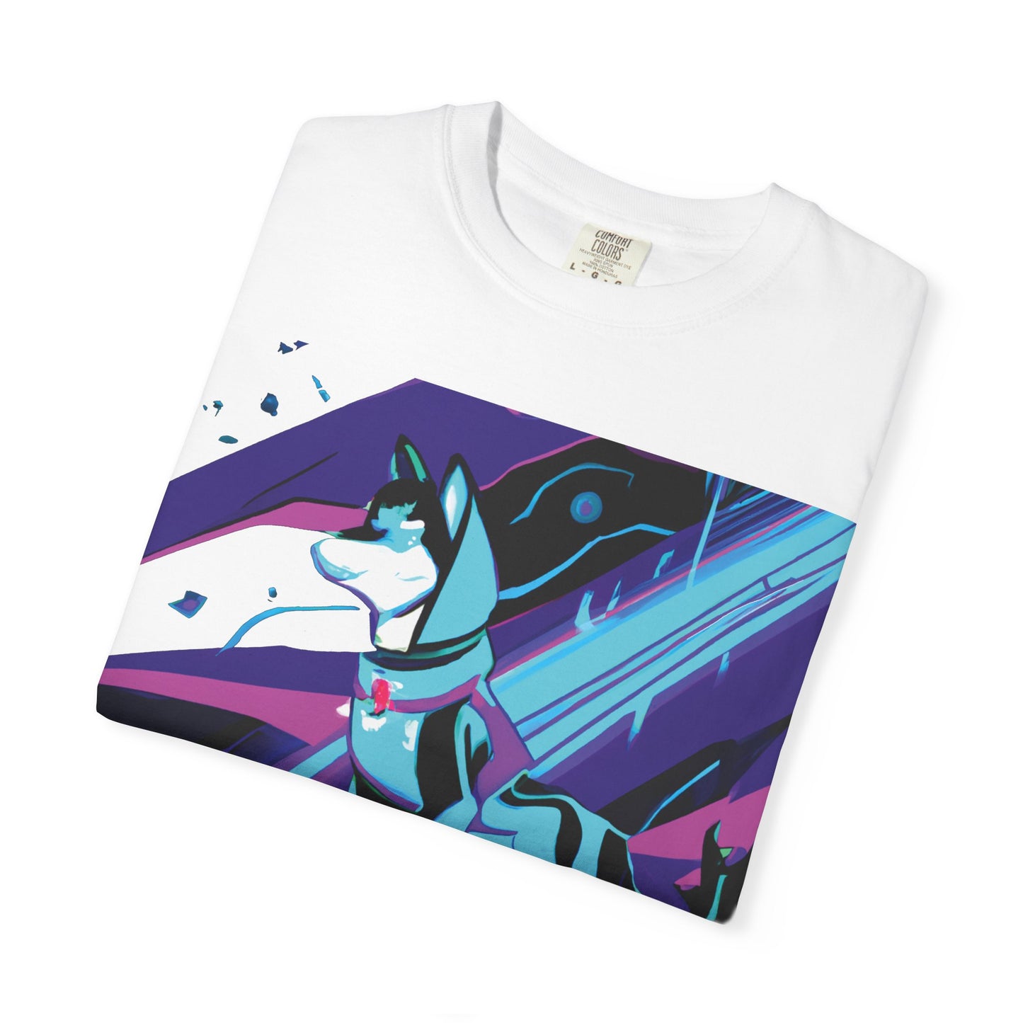 Arctic Husky Graphic T‑Shirt — Neon Cyber Wolf Design