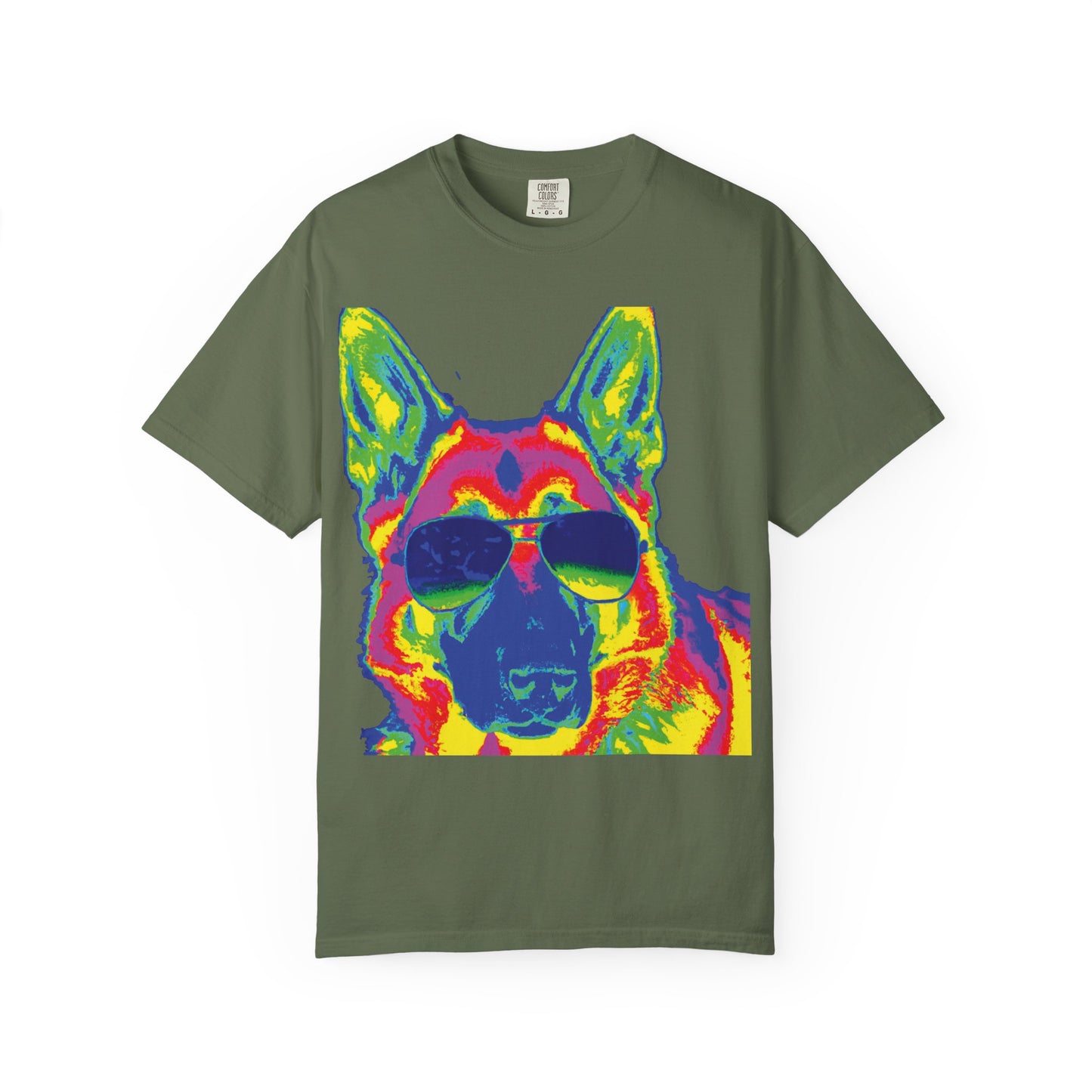 Cool Neon German Shepherd T-Shirt — Sunglasses Dog Graphic Tee