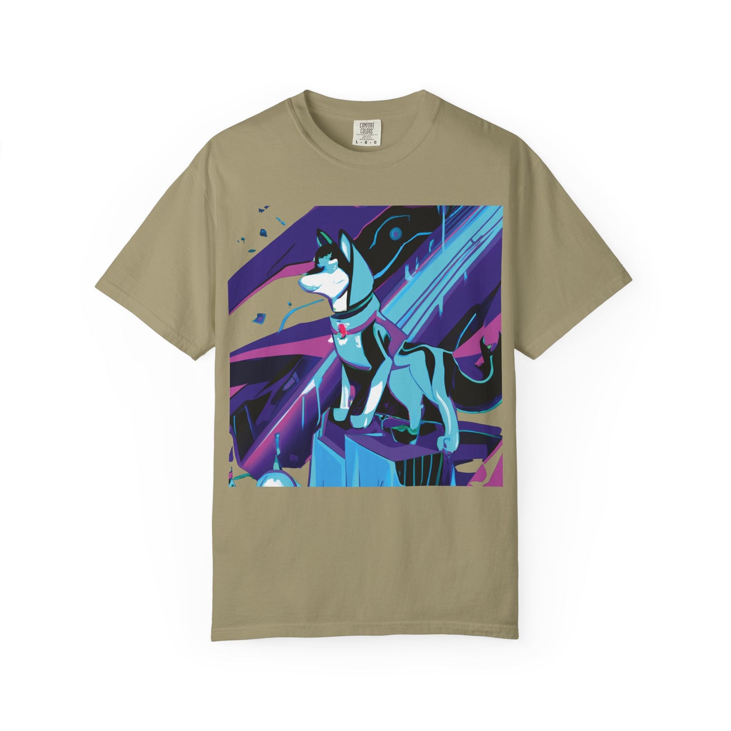 Arctic Husky Graphic T‑Shirt — Neon Cyber Wolf Design