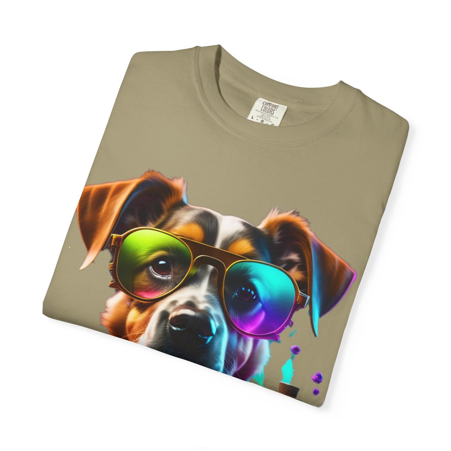 Dog Chemist Graphic T-Shirt — Colorful Lab Pup Design with 'Plurout.com' Backprint
