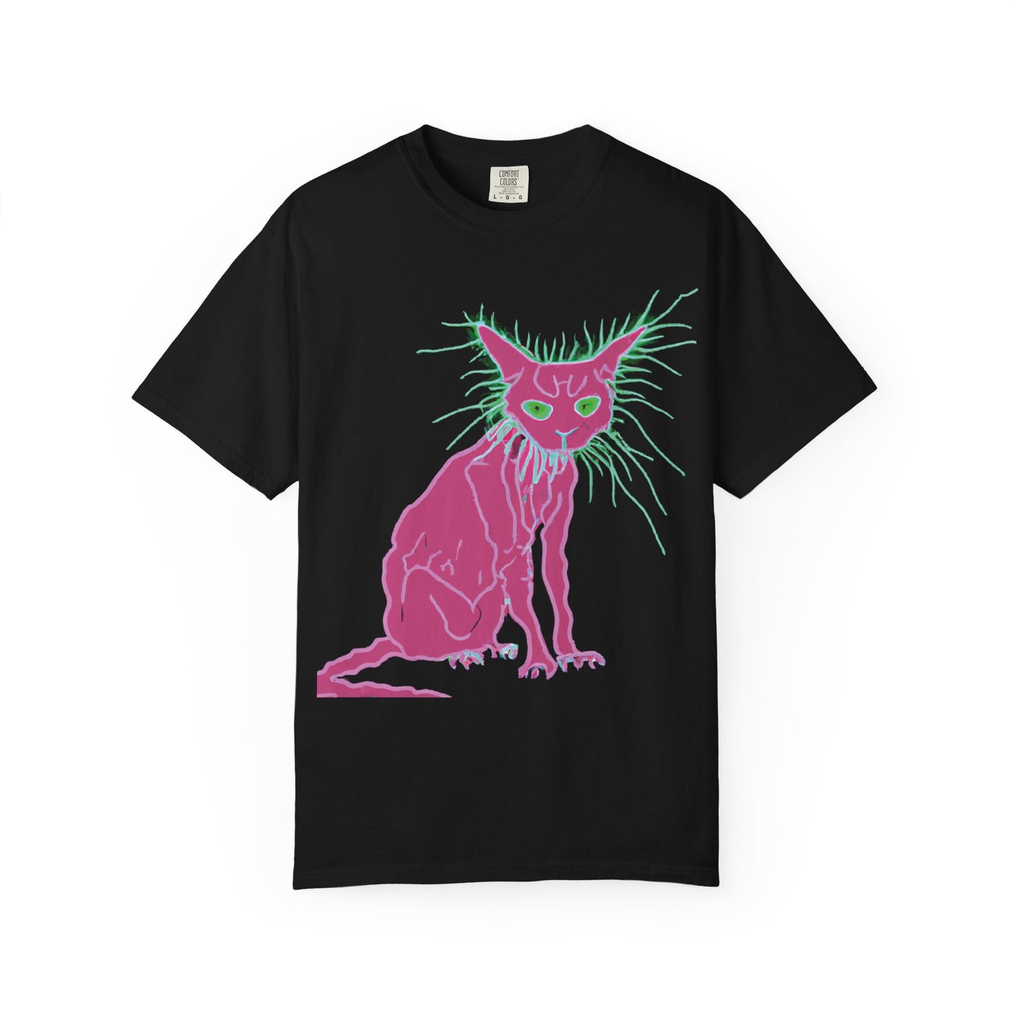 Sphynx Cat Graphic T-Shirt — Neon Pink & Green Punk Cat Design