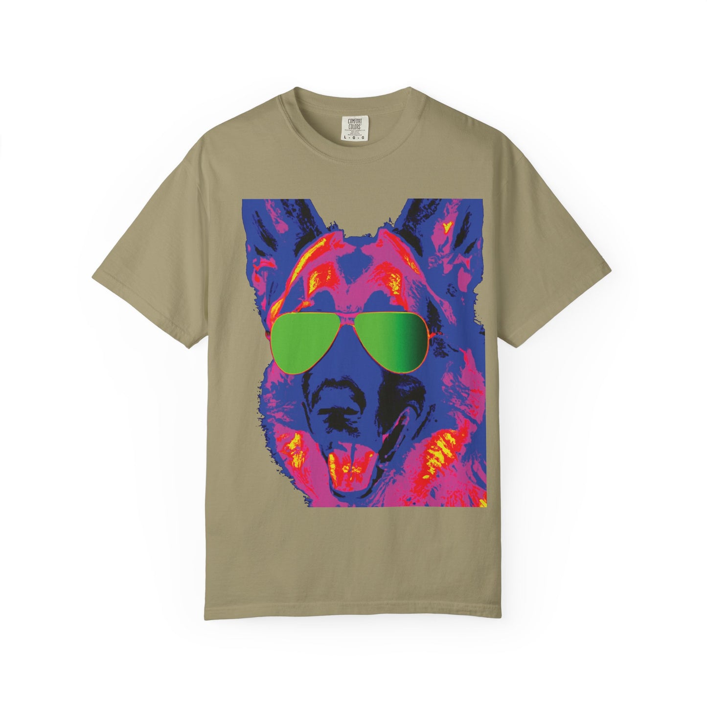 Cool Neon German Shepherd T-Shirt with Sunglasses – Retro Pop Art Dog Tee