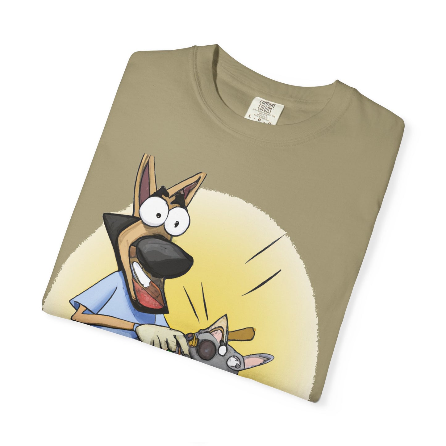 Funny Vet Dog T-Shirt — Cartoon Dog Grooming with 'PLuROUT.com' Back Print