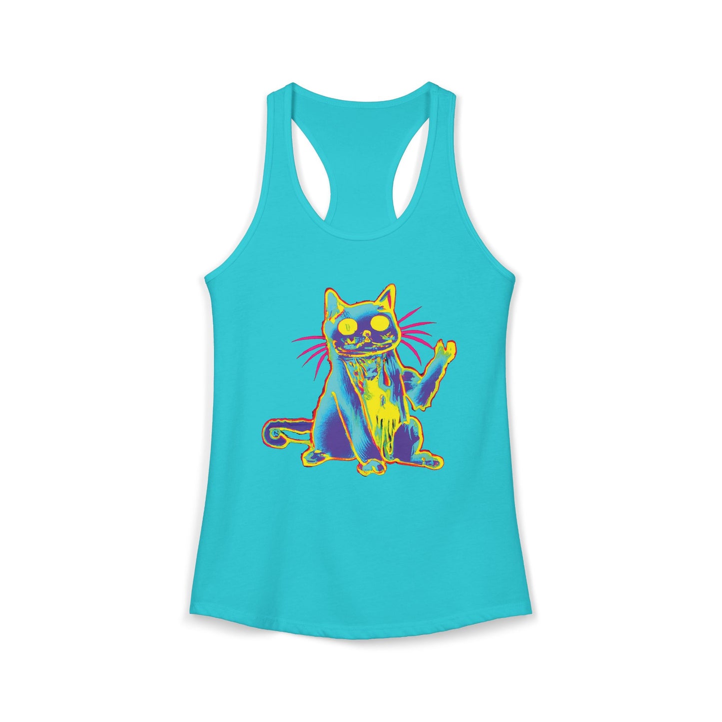 Trippy Cat 'Hi' Racerback Tank — Women's Graphic Tank Top