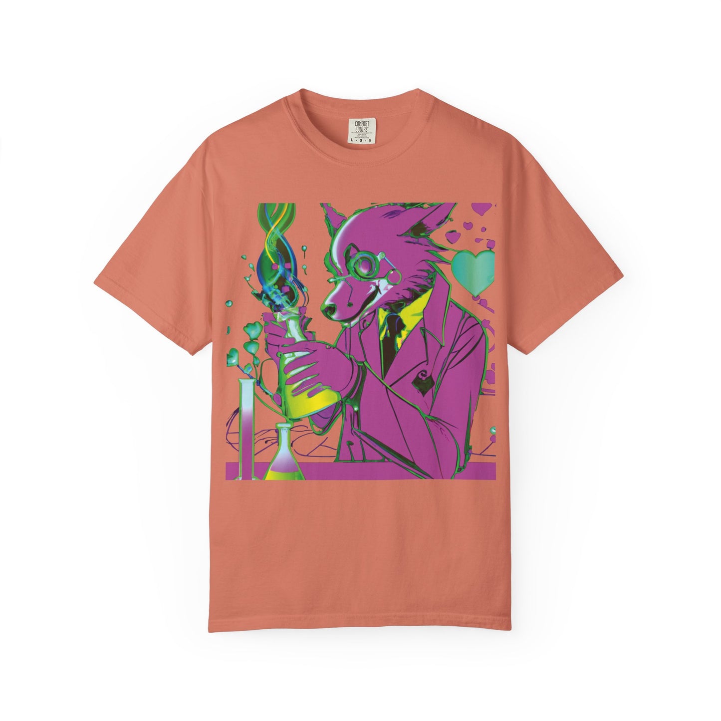 Wolf Chemist Graphic T-Shirt — Neon Vibe Animal Scientist Tee