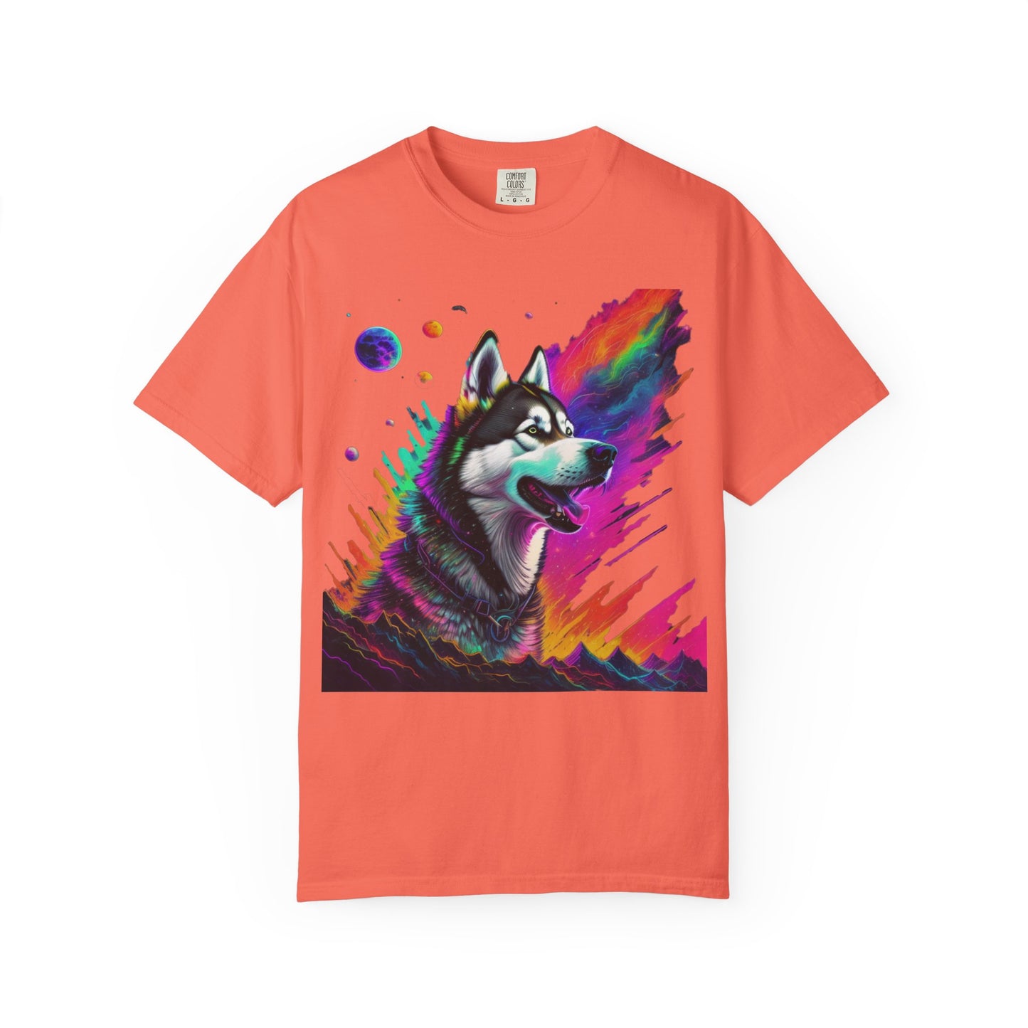 Husky Nebula T-Shirt — Colorful Cosmic Dog Art Tee