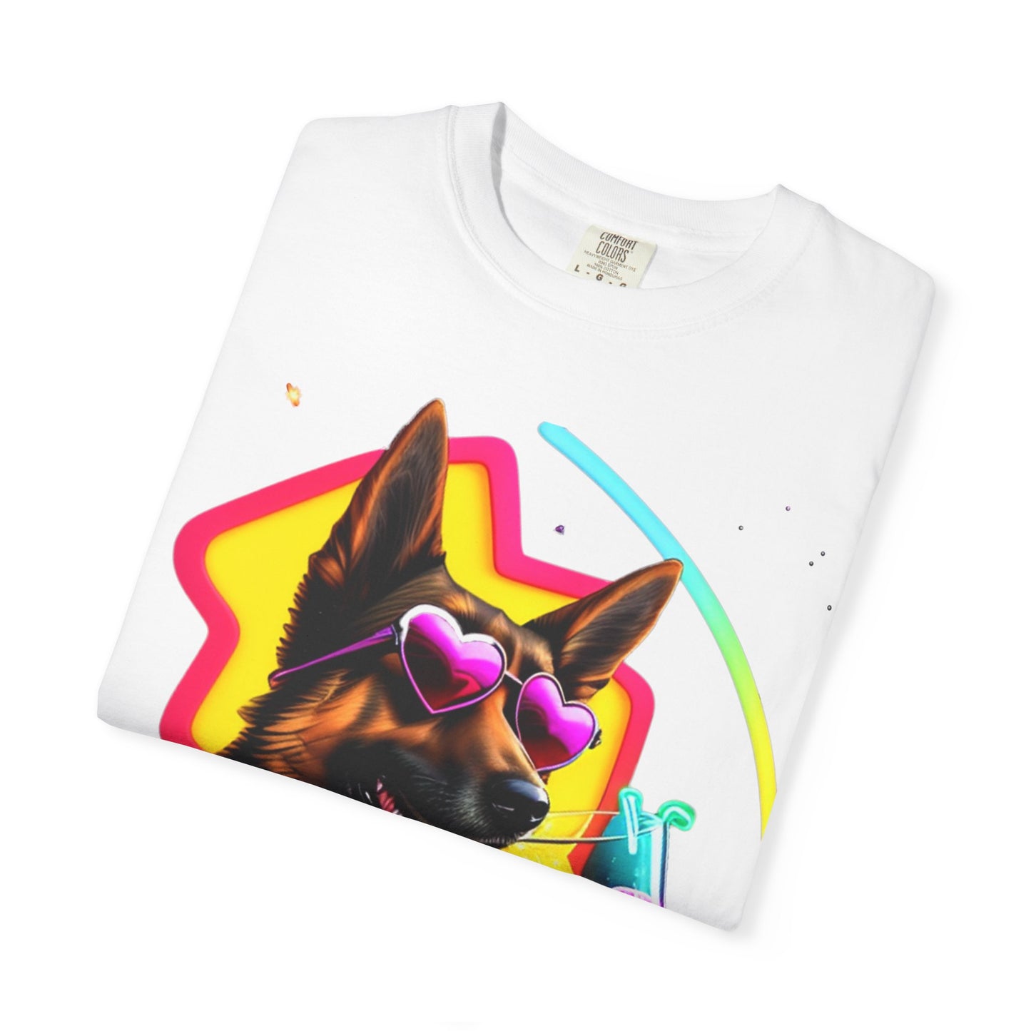 Dog Summer Tee — German Shepherd with Sunglasses & Drink