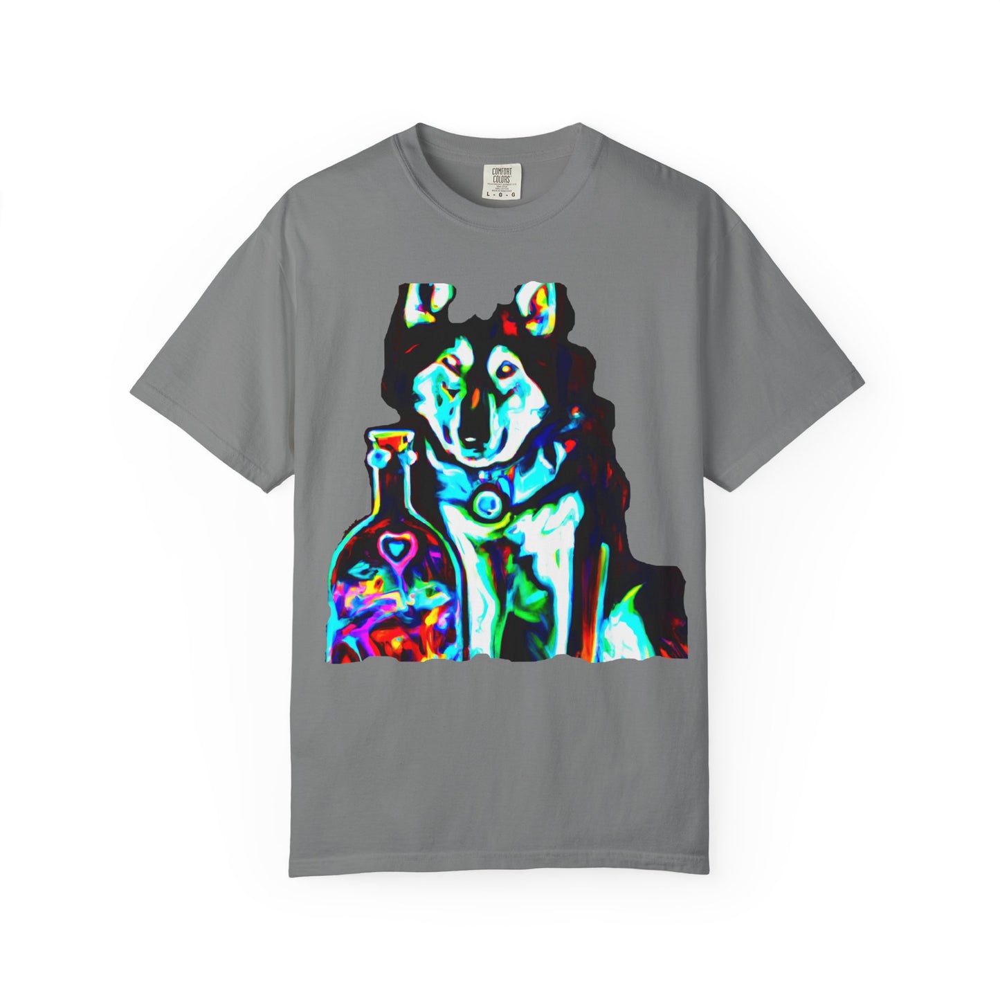 Psychedelic Husky T-Shirt — Colorful Neon Dog Graphic Tee