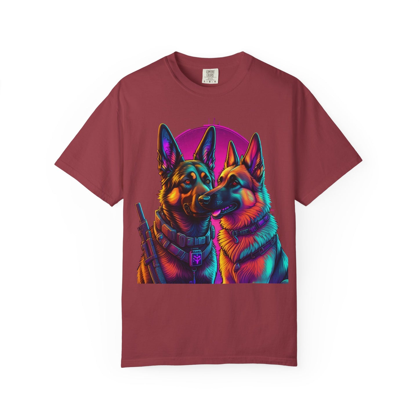 German Shepherd Duo T‑Shirt — Neon Retro K9 Art
