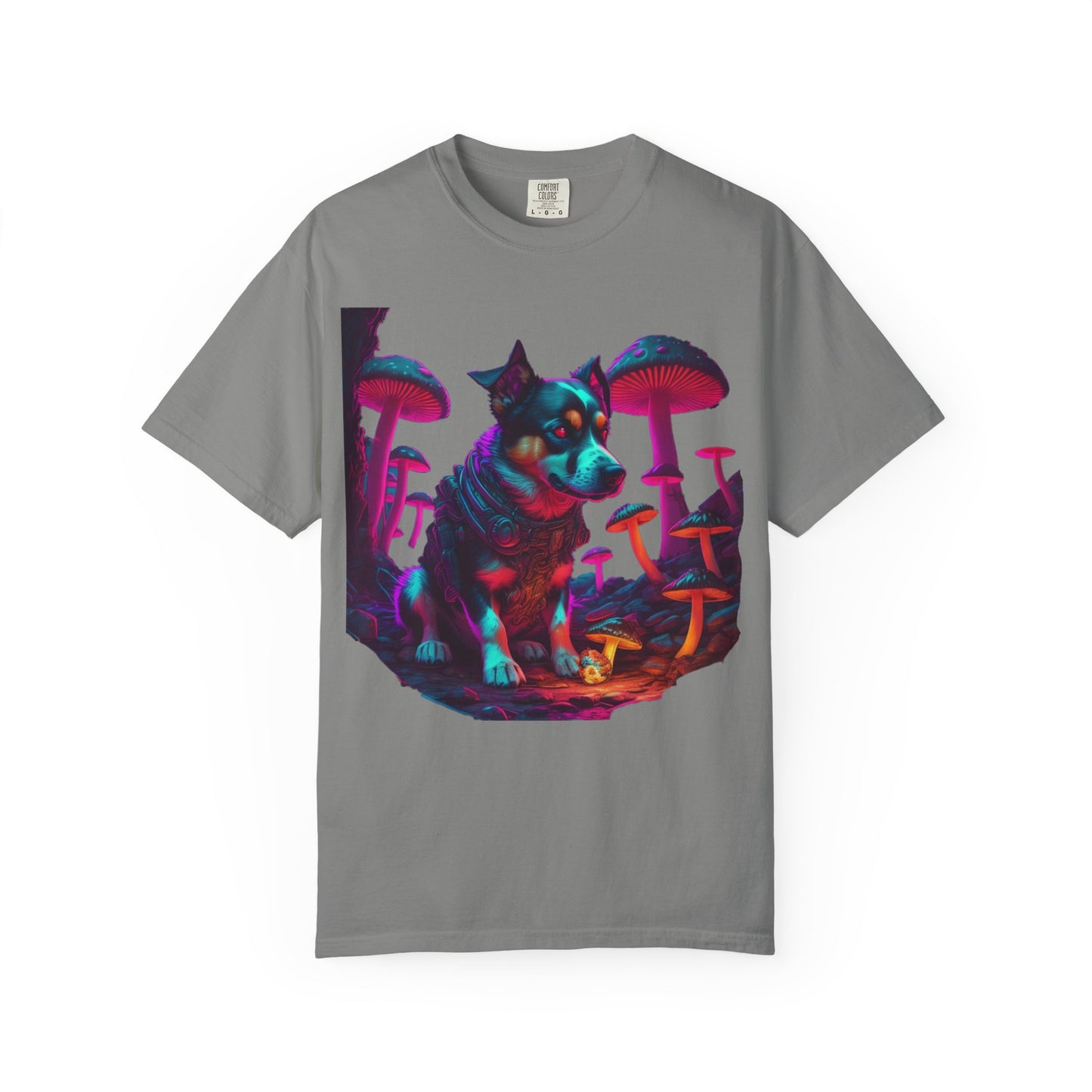 Psychedelic Husky T-Shirt — Neon Mushroom Dog Graphic Tee