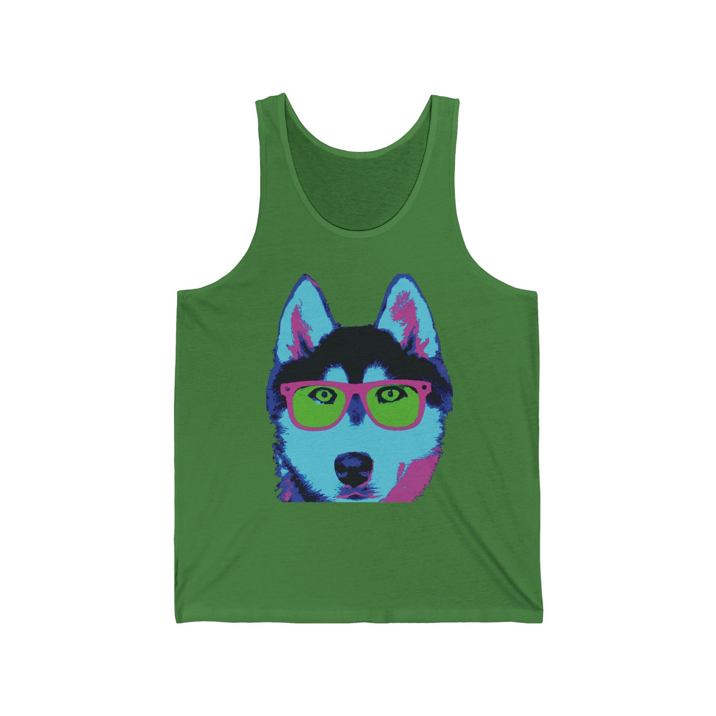 Pop Art Husky Tank Top — Colorful Dog Face Tank with 'Plurout.com' Accent