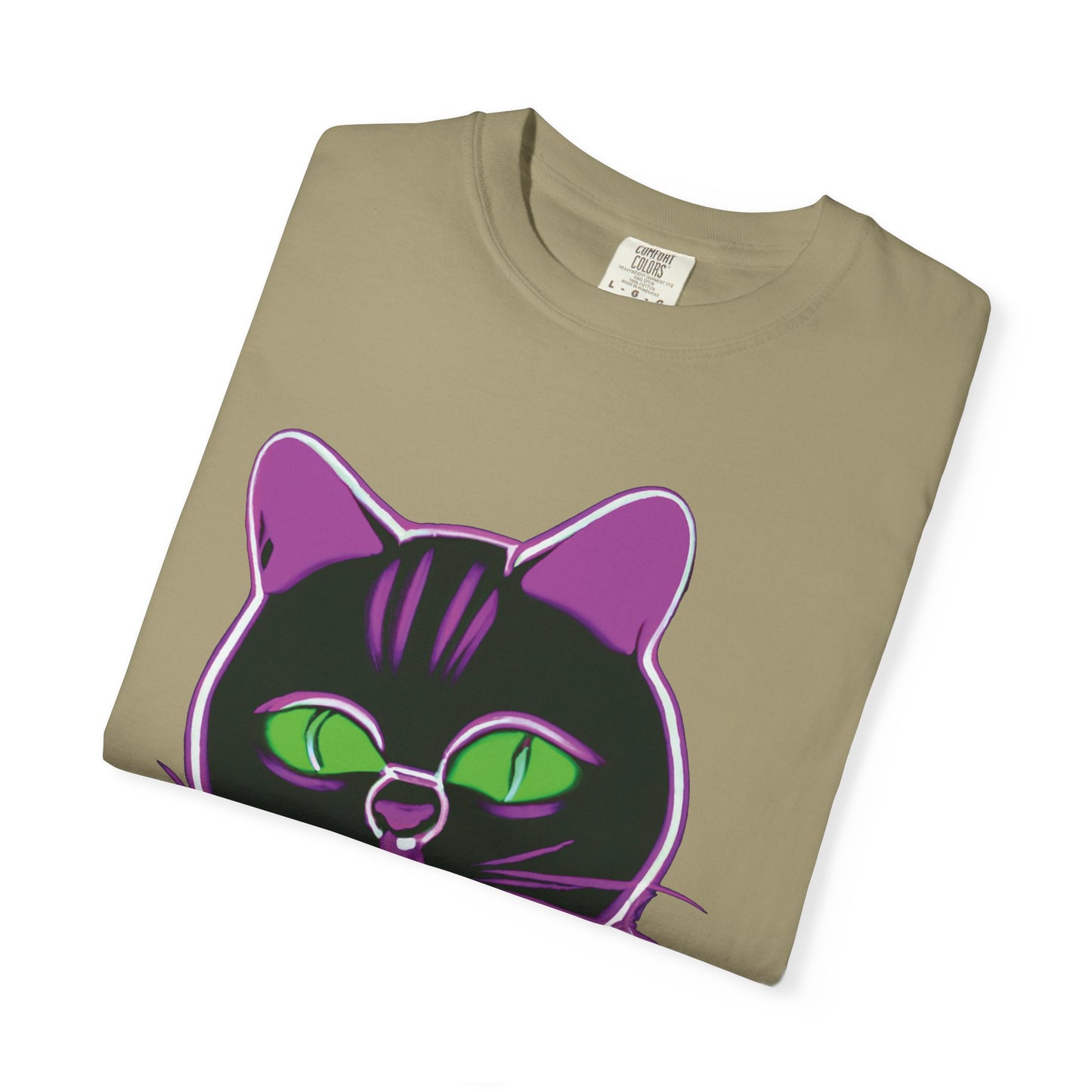Neon Black Cat Graphic T-Shirt — Glow Green/Purple Cat Tee