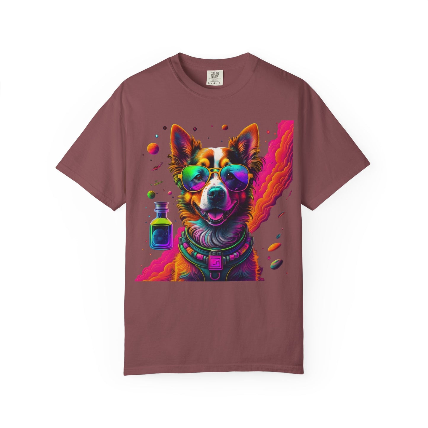 Psychedelic Dog Graphic Tee — Colorful Sunglasses Pup Print