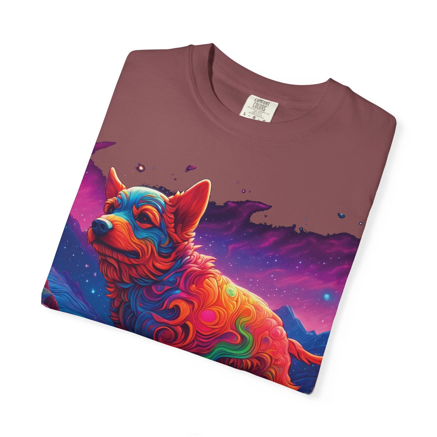 Psychedelic Fox Dog T-Shirt — Vibrant Neon Animal Art Tee (Includes PLURROUT.com Back Print)