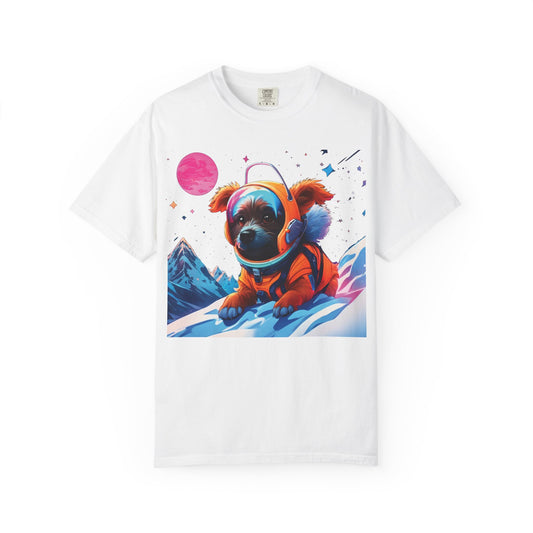 Astronaut Pug T-Shirt — Cute Space Dog Graphic Tee with PLUROUT.com Back Print