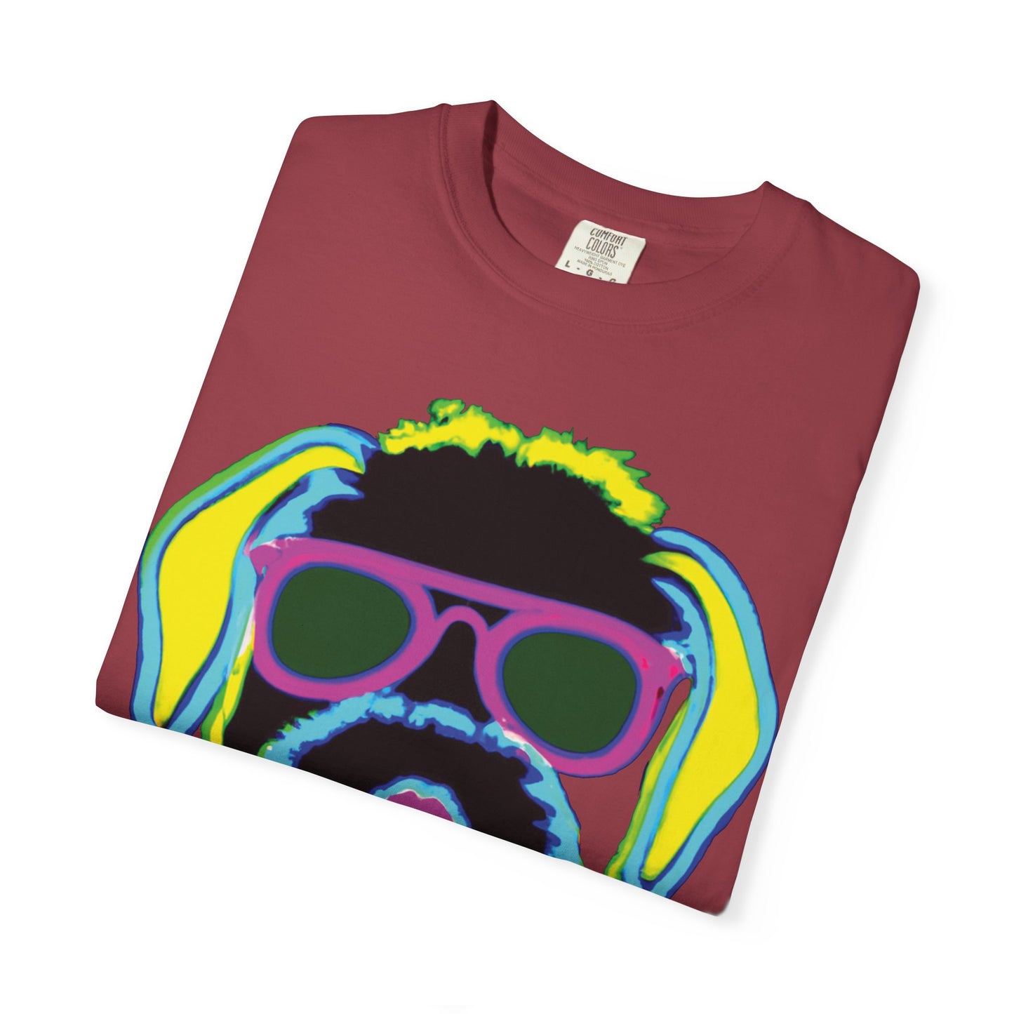 Neon Cool Dog Graphic T-Shirt — Sunglasses Pup Tee with PlurOut Backprint