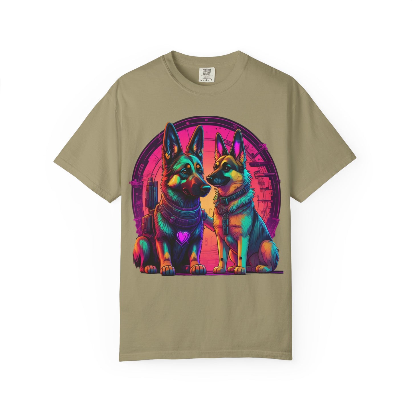 German Shepherd T-Shirt — Neon Retro Dog Duo Graphic Tee