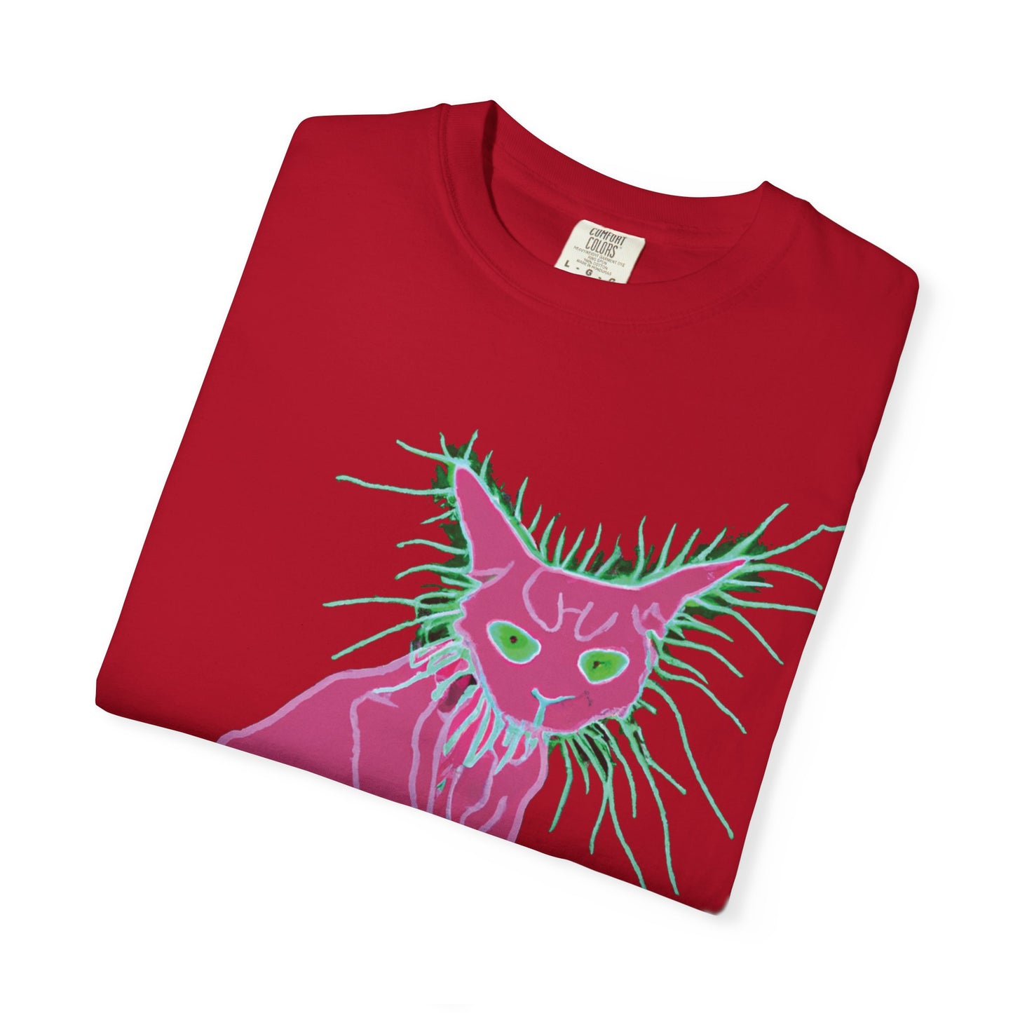 Sphynx Cat Graphic T-Shirt — Neon Pink & Green Punk Cat Design