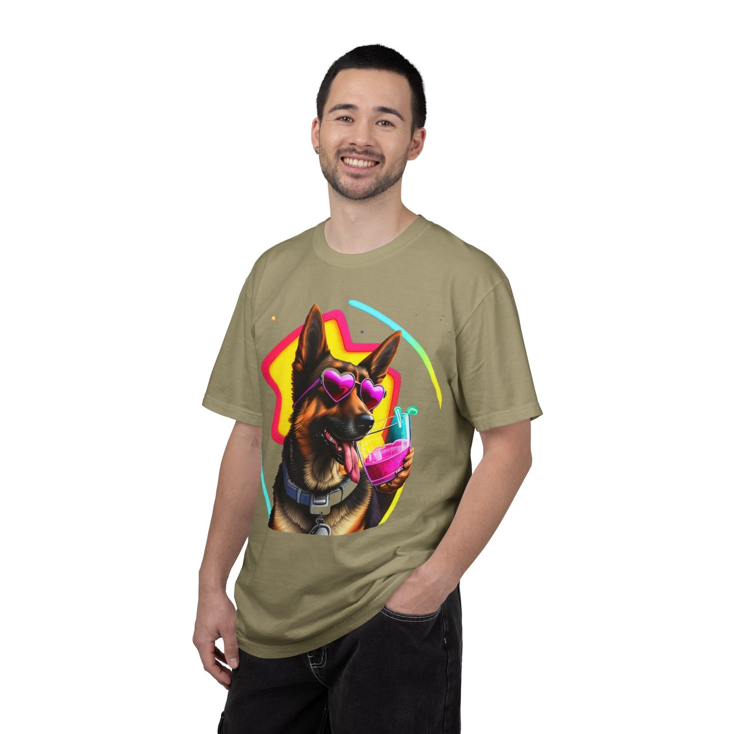 Dog Summer Tee — German Shepherd with Sunglasses & Drink