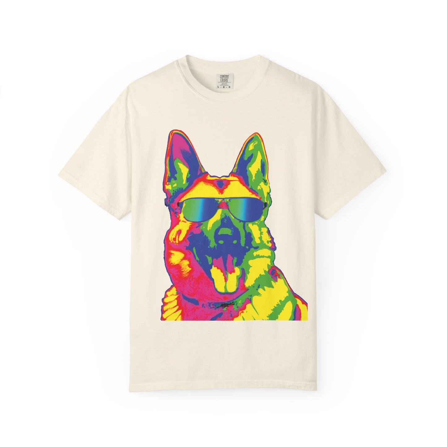 Retro Neon German Shepherd Tee — Cool Sunglasses Dog Graphic T-Shirt