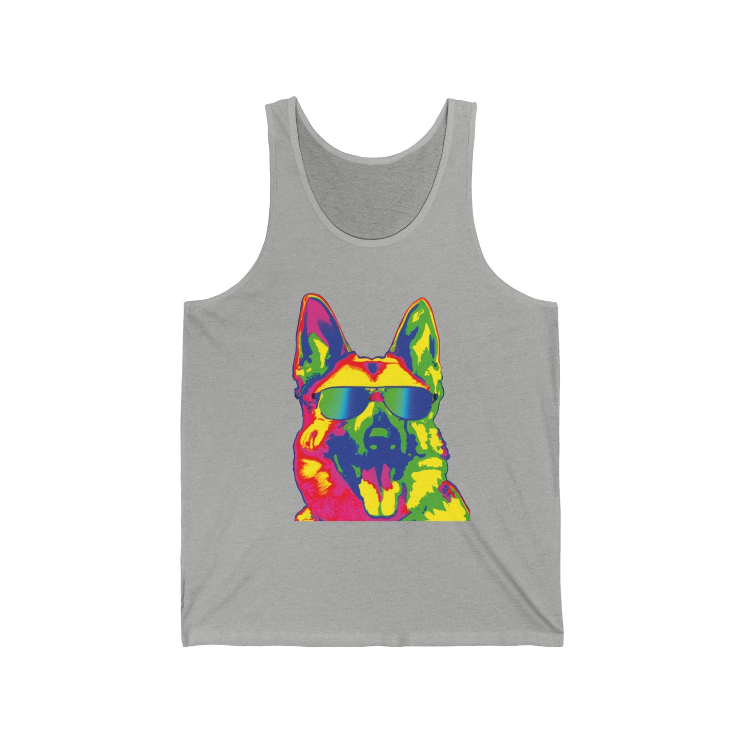 Colorful Neon German Shepherd Tank Top — Retro Dog Graphic Tank