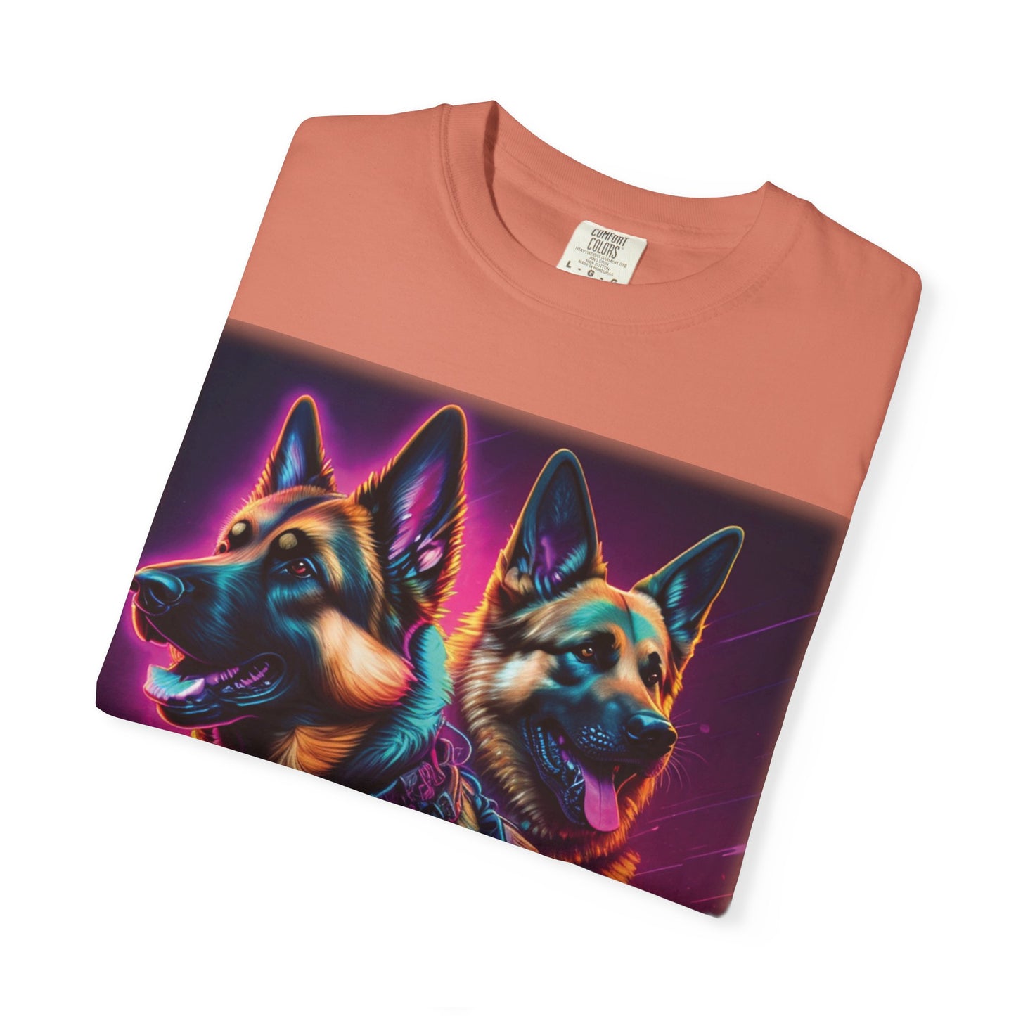 Neon K9 Duo T-Shirt — Cyber German Shepherds Graphic Tee
